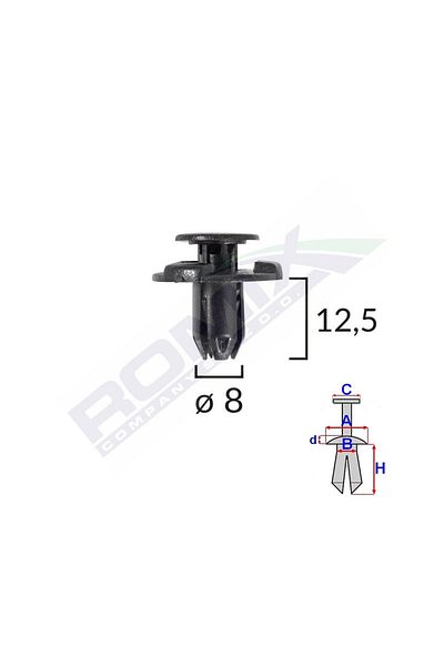 ROMİX Clips Fixare Elemente Exterior Pentru Nissan, Subaru 8X12.5Mm Negru Set 10Buc