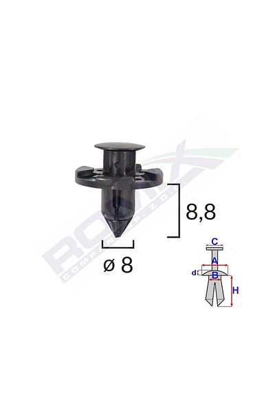 ROMİX Fastener Clips For Nissan/Mitsubishi 8X8.8Mm - Black Set of 10 Pieces