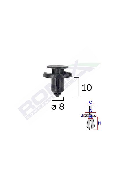 ROMİX Clips Fixare Pentru Nissan/Toyota/Lexus/Suzuki 8X10Mm - Negru Set 10 Buc