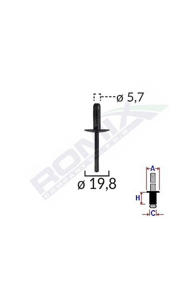 ROMİX Popnit Plastic Universal 5.7X19.8Mm - Negru Set 10 Bucăți