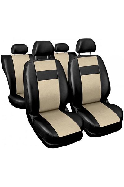 CED AUTO TRADE Set huse scaune auto, universale, fata-spate, piele ecologica, negru cu crem