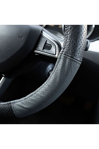 Umbrella STEERING WHEEL COVER, GENUINE LEATHER, PERFORATED, GREY, 37-39 CM, MEGA DRIVE