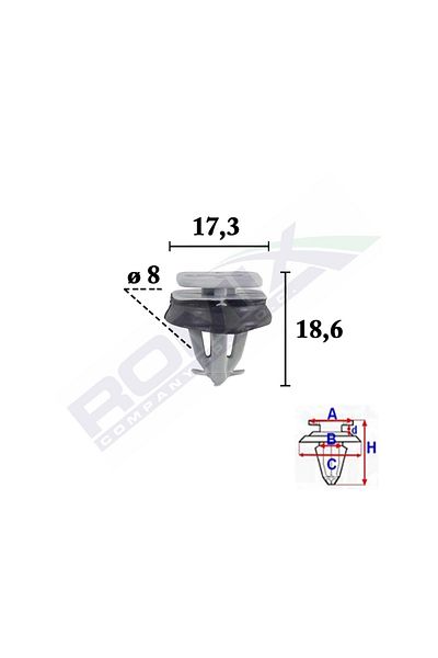 ROMİX Fixing Clips For Iveco Daily 2006 -8X18.6Mm Grey - Set of 10 Pieces