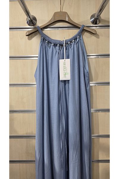 Park Moda Rochie din bumbac Guler cu mărgele Detaliat mânecă zero