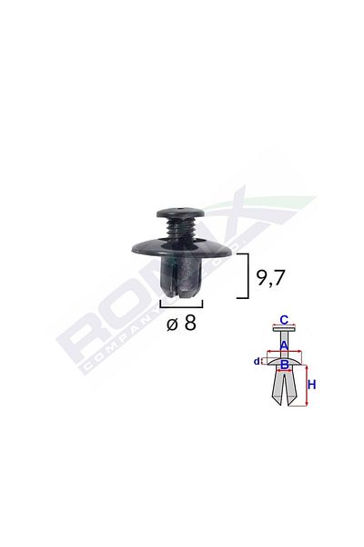 ROMİX Clips Fixare Pentru Mazda/Toyota 8X9.7Mm - Negru Set 10 Buc