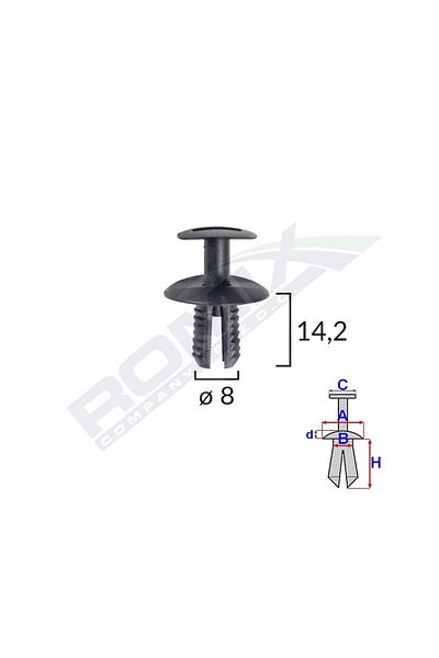 ROMİX Exterior Element Fixing Clips For Vw, Seat, Mercedes, Skoda 8X14.2Mm Black Set of 10Pcs