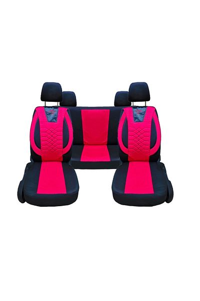 CED AUTO TRADE Set of car seat covers, universal, front-back, textile material, black with red
