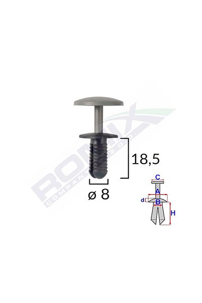 ROMİX Fastener Clips For Ford - 8X18.5Mm - Black Set of 10 Pieces
