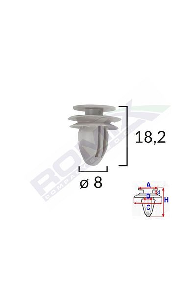 ROMİX Upholstery Clips For Honda/Hyundai/Kia/Mazda 8X182Mm - Grey Set of 10 Pieces