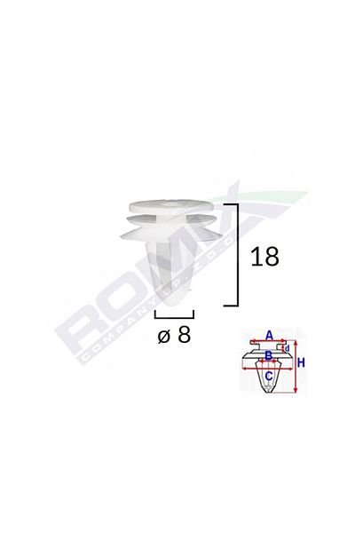 ROMİX Upholstery Clips For Seat Vw 8X18Mm - Grey Set of 10 Pieces