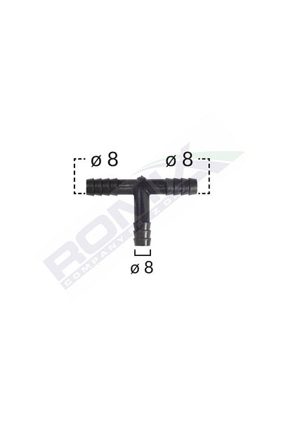 ROMİX Universal Pipe Hose Tee Connector 8Mm - Black Set of 5 Pieces