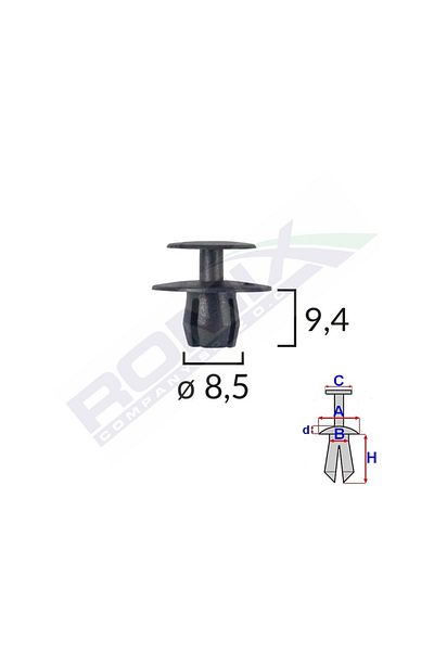 ROMİX Clips Fixare Pentru Bmw/Mercedes/Peugeot 8.5X9.4Mm - Negru Set 10 Buc