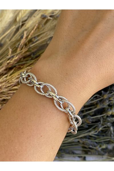 Lucios Silver Color Spiral Bracelet with Golden Craftsmanship (19 + 4 cm)
