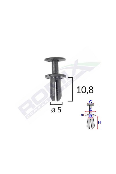 ROMİX Clips Fixare Pentru Grup Vag 5X10.8Mm Negru - Set 10 Buc