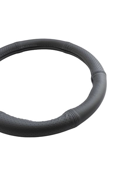 Umbrella STEERING WHEEL COVER, NATURAL LEATHER, SEMI PERFORATED, BLACK 44-46 CM