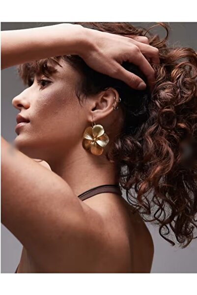 mos&more Marka Küpe, Gold Çiçek Şık Kadın Küpe