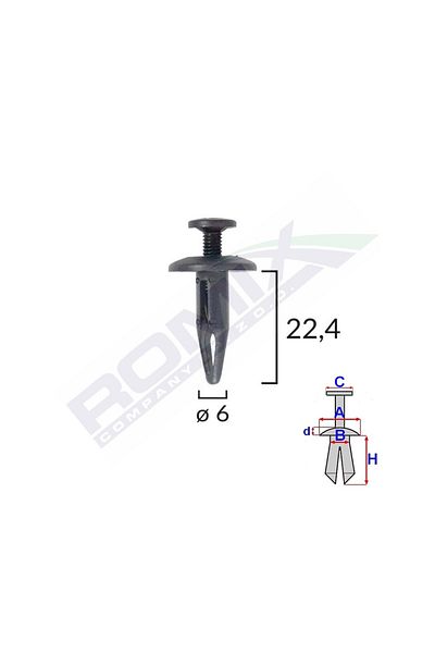 ROMİX Clips Fixare Pentru Bmw/Gm 6X22.4Mm - Negru Set 10 Buc
