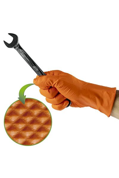 JBM NITRILE GLOVES ORANGE 7.0 MIL DIAMOND TEXTURE M (100 PCS) JBM