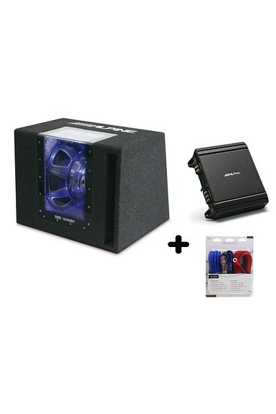 Alpine Pachet Subwoofer auto Alpine SBG-1244BP + Amplificator MRV-M250 + cabluri LK-10