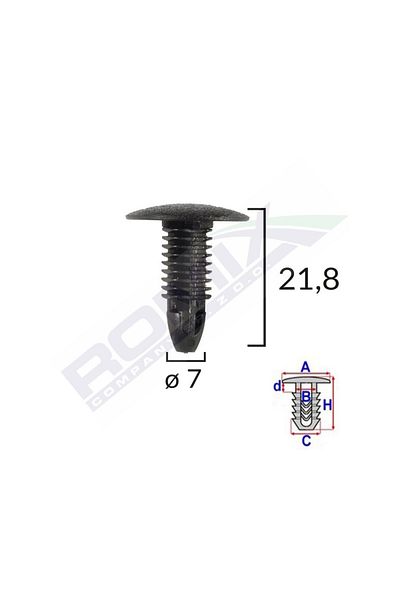 ROMİX Upholstery Clips For Honda/Hyundai/Toyota 7X21.8Mm - Black Set of 10 Pieces