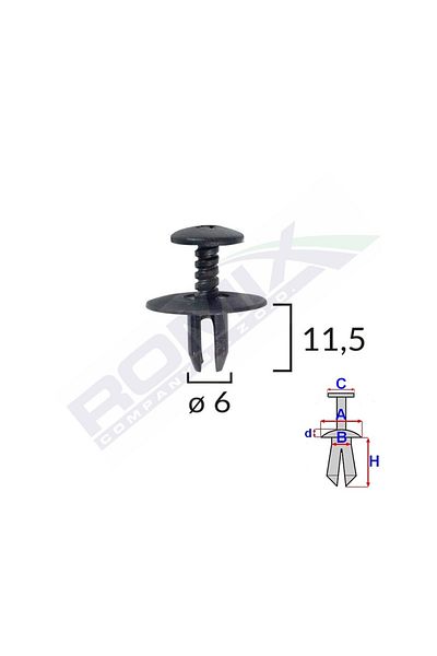 ROMİX Fastening Clips For Bmw Mini 6X11.5Mm - Black Set of 10 Pieces