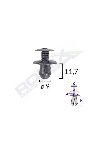 ROMİX Clips Fixare Pentru Vw 9X11.7Mm - Negru Set 10 Buc