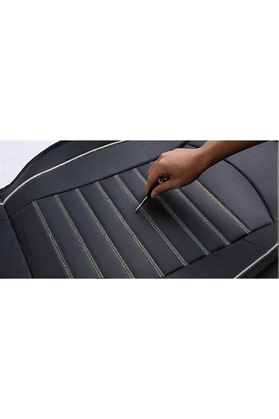 CED AUTO TRADE Set 2 huse scaune auto pentru fata, piele ecologica, negru cu dunga alba