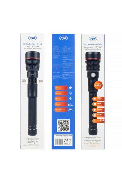 PNI LANTERNA PNI ADVENTURE F450, LED 20 W, 1500 LM, IPX5, ACUMULATOR 4400 mAh