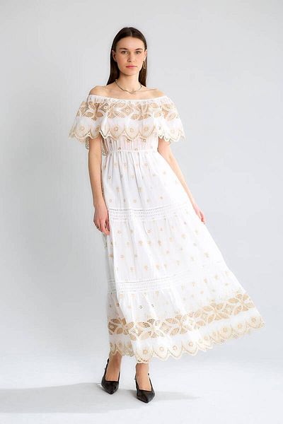 Robin Off-The-Shoulder Lace Detailed Layered Long Dress