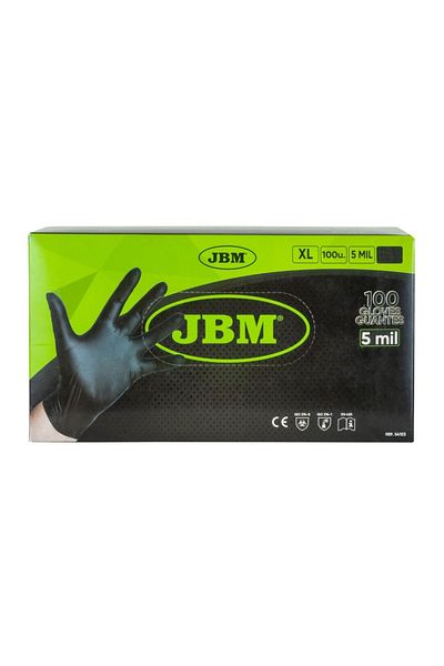 JBM Black Disposable Nitrile Gloves 5Mil Size XL - Set of 100 Jbm