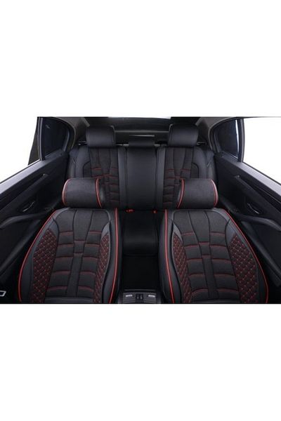 CED AUTO TRADE Set huse scaune auto universale, piele ecologica neagra cu material textil negru, fata-spate