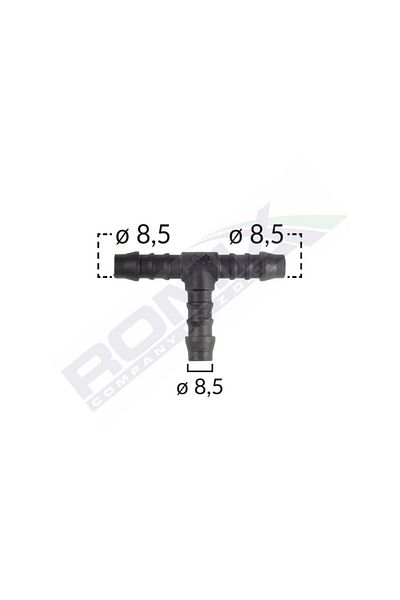 ROMİX Universal Tee Hose Connector 8.5Mm - Black Set of 5 Pieces