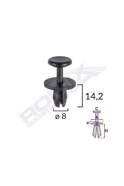 ROMİX Exterior Element Fastening Clips For Citroen/Peugeot 8X14.2Mm - Black Set of 10 Pieces