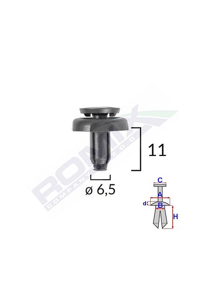 ROMİX Fastening Clips For Toyota6.5X11Mm Black Set 10 Pcs
