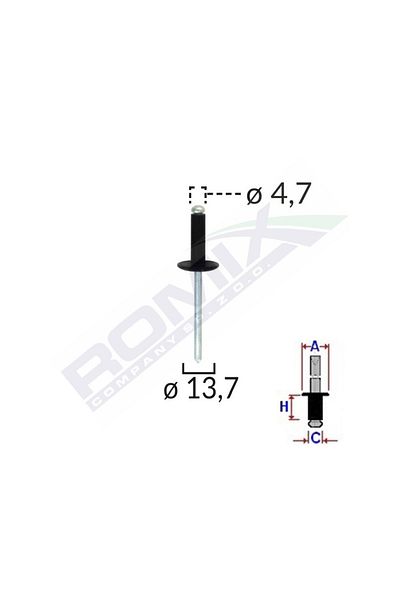 ROMİX Popnit Universal Negru 4.7Mm Set 10 Buc