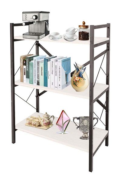 AGD Console Table, Corner Coffee Table, Side Table, 3-Shelf Wooden Bookshelf - White/Black