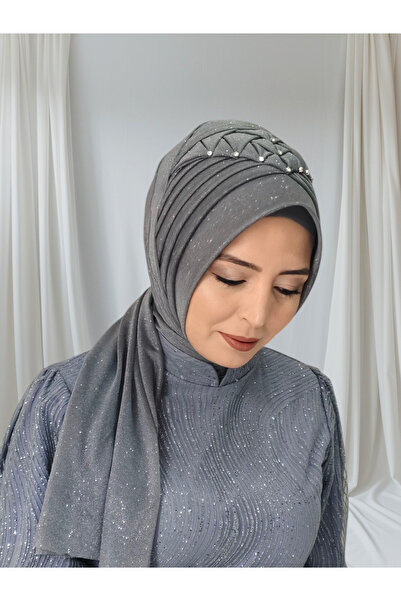 Nuray hazır duvak Antrasit koyu gri Zümra model hazır duvak hazır şal hazır türban