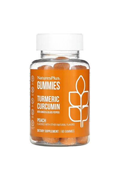 NaturesPlus علكات عشبية طبيعية بالكركم والزنجبيل والفلفل الأسود، تساعد على الهضم، تقوية المناعة، تخفيف الالتهابات، لون الخوخ