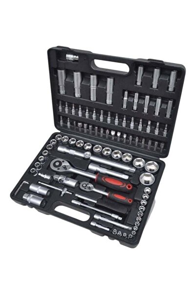 fun zone Generic 94-Piece Drive Socket Bit Set With Ratchet Tool Set Silver/Black/Red