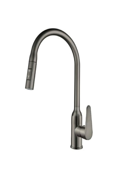 Aqua رشاش مطبخ قابل للسحب بمقبض واحد من الفولاذ المقاوم للصدأ بتصميم عصري متين، مسدس خلاط مطبخ رمادي