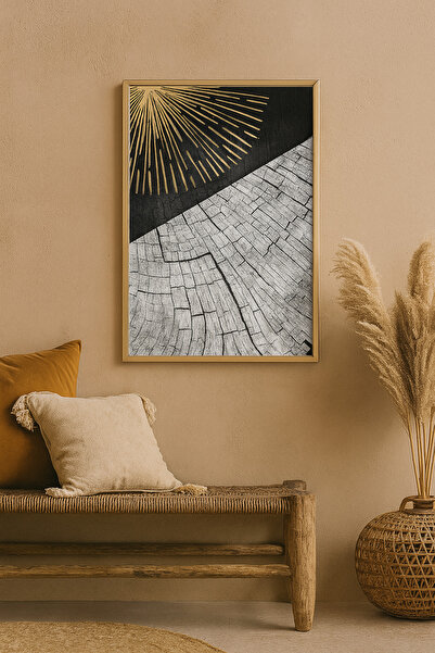 seninürünün Năsturelă de aur - Pictură modernă unică cu cadru metalic din aluminiu auriu, imprimare adevărată pe tablă