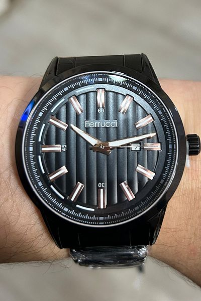 Ferrucci Function 43 mm Steel Case Steel Cord Black Men's Wrist Watch with Calendar – Elegant and Professional Design