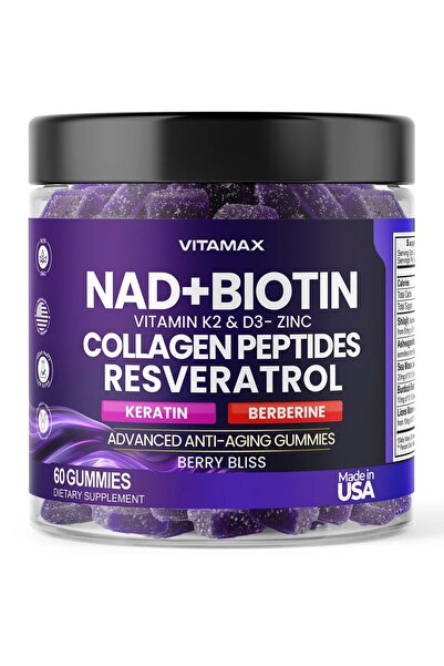 Nad + Biotin K2 & D3 + Collagen Peptides Resveratrol 8 in 1 / 60 Gummies