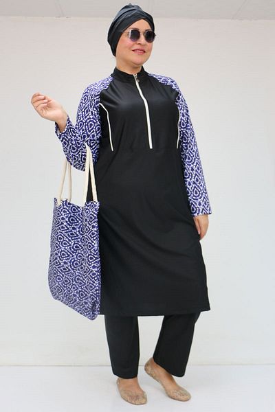 Eslina 1733 Plus Size Zippered Hijab Swimsuit - Drop Pattern Saks