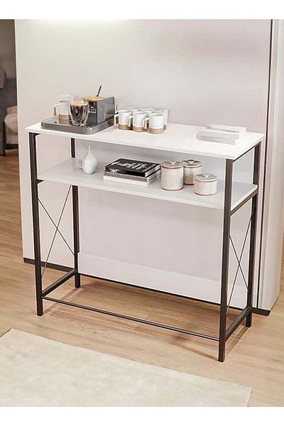 AGD Coffee Corner Table, Entryway Console Table, To Arrange And Organize Your Needs - White / Black