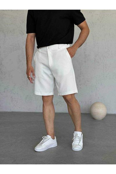 MODA White Zippered Cord Belly Kemar Detail Shorts