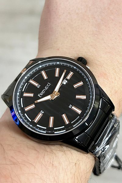 Ferrucci Function 43 mm Steel Case Steel Cord Black Men's Wrist Watch with Calendar – Elegant and Professional Design