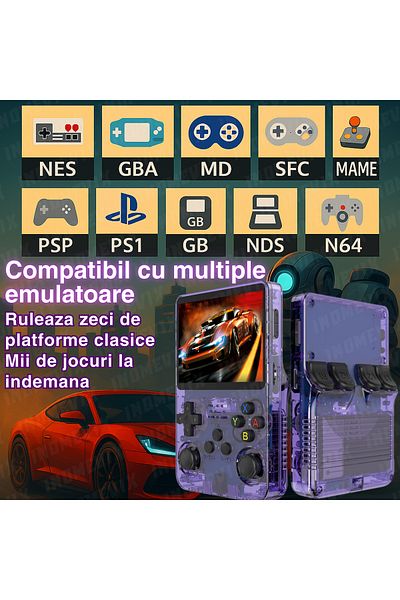 INOMEVIX Consola Jocuri Retro Portabila INOMEVIX®, 15000+ Jocuri, Ecran 3.5", 2 Carduri, 8h Autonomie