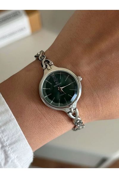 RoseandRoses Wora Thin Cord Women Wrist Watch Silver (Green Dial)