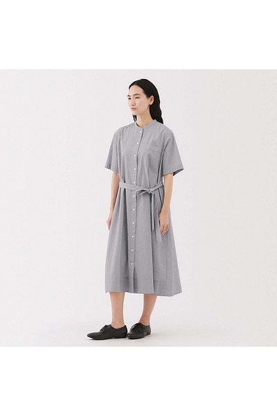 Muji فستان قميص بأكمام قصيرة وملمس رائع